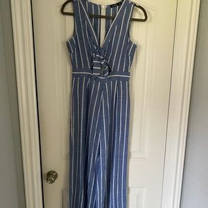 Boohoo Cropped Blue & White Striped Jumpsuit - Tie Front - US Size 6